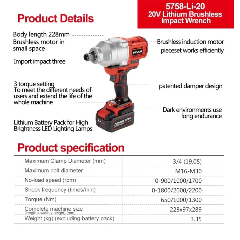 Devon 20V large torque three t - Power Tools Impact Wrench recension och pris